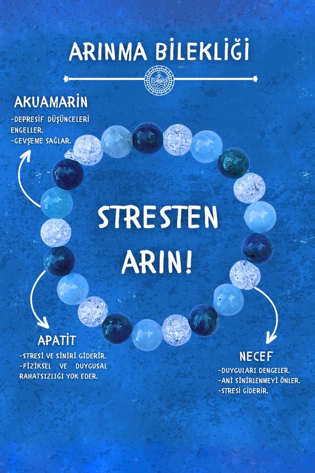 Purification Natural Stone Talisman Bracelet with Flat 8mm Stones (Aquamarine, Napacious, Apatite Stone) Chi-Zen Bracelet