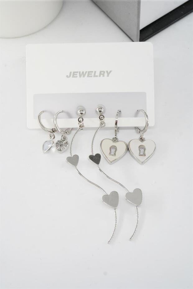 Women's 6.5 cm Zigzag Dangle and Pearl Heart Model 6-Piece Earring Set