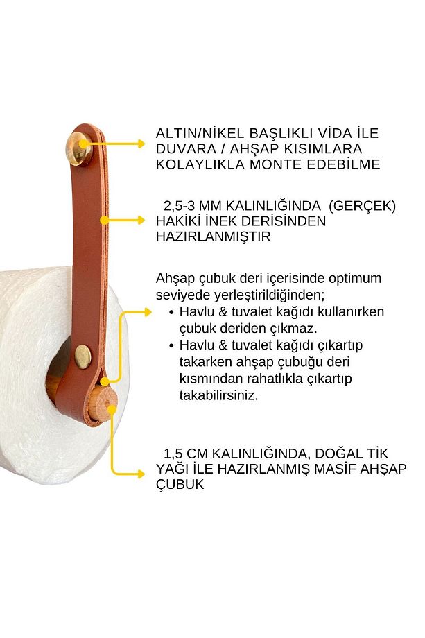 Dekoratif Hakiki Deri & Ahşap Tuvalet Kağıtlığı, Pratik Tuvalet Kağıdı Askısı Peçeteliği WC Kağıtlık - 3