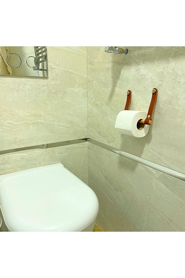 Dekoratif Hakiki Deri & Ahşap Tuvalet Kağıtlığı, Pratik Tuvalet Kağıdı Askısı Peçeteliği WC Kağıtlık - 5