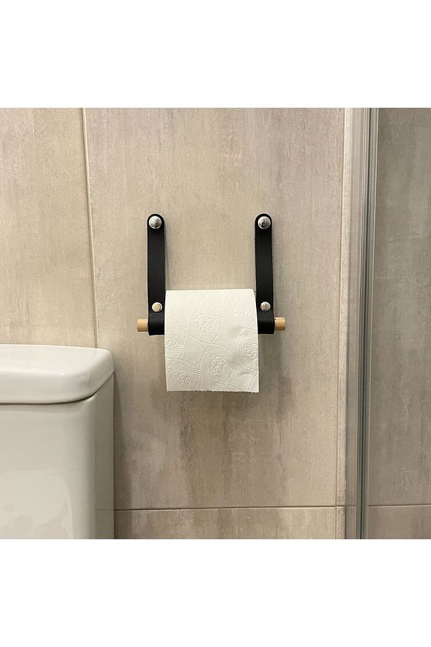 Dekoratif Hakiki Deri & Ahşap Tuvalet Kağıtlığı, Pratik Tuvalet Kağıdı Askısı Peçeteliği WC Kağıtlık - 2