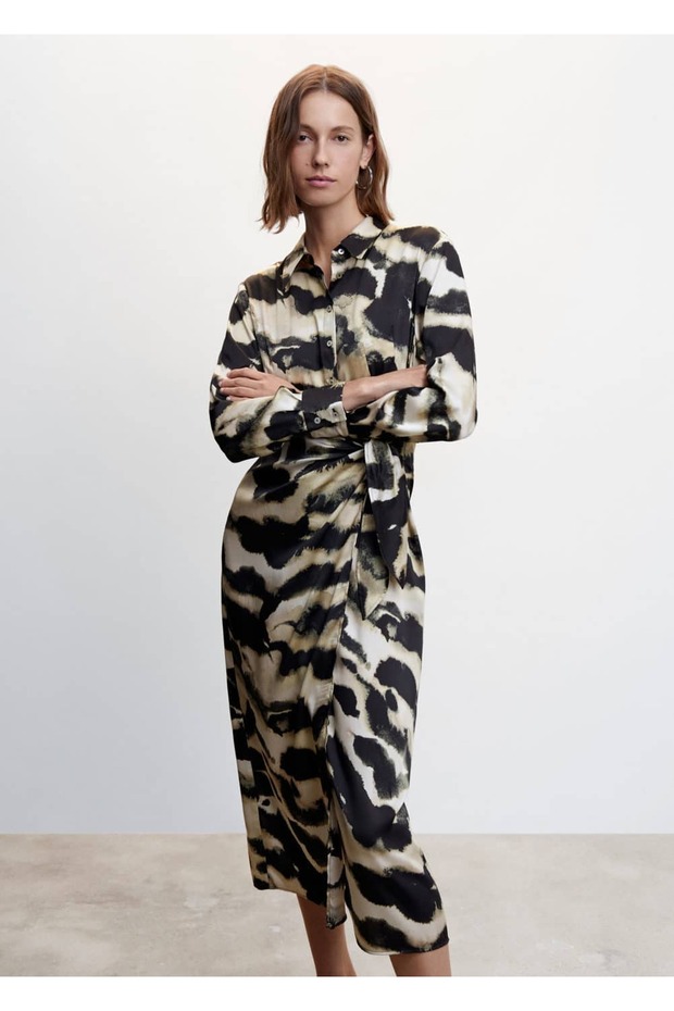 Desenli Saten Elbise - 1