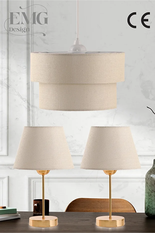 3Lü Set Avize ve Komodin üstü Abajur - 1