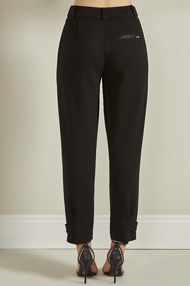 Kapitone Garnili Siyah Örme Pantolon - 6