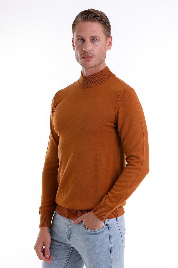 Camel Regular Fit Düz Yarım Balıkçı Yaka Triko Kazak - 3