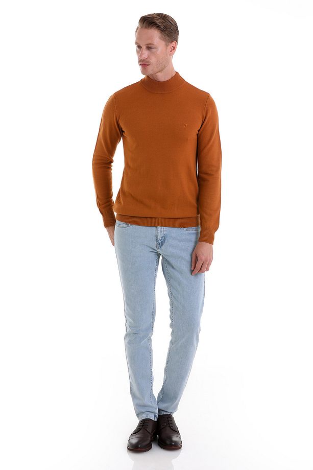 Camel Regular Fit Düz Yarım Balıkçı Yaka Triko Kazak - 2