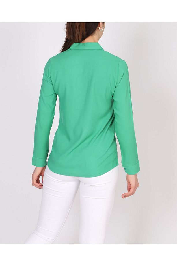 İpeksi Dokulu Regular Fit Yeşil Gömlek - 2