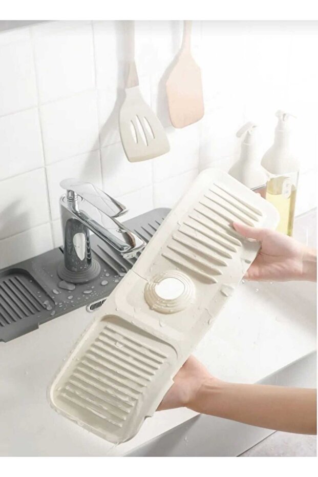 White Silicone Flexible Water Holder Organizer Non-Slip Ablution Mat Faucet Bathroom Kitchen Organizer