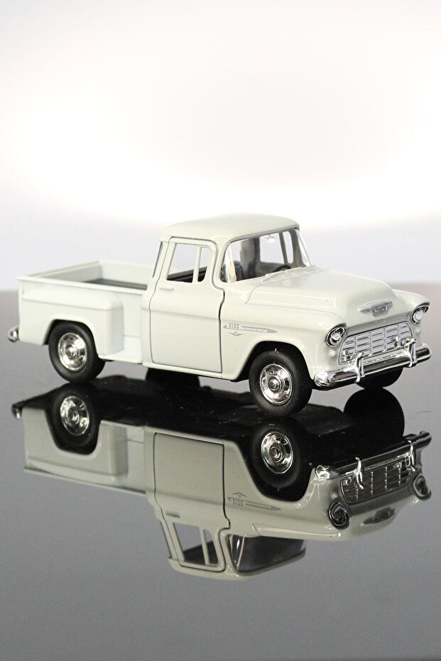 1955 Chevrolet Stepside White Pickup Truck Pull Drop Metal Model Toy Car 12 cm