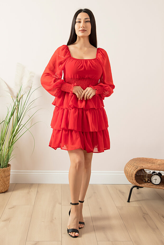 Kat Kat Volanlı Şifon Elbise 793-2831 - 1