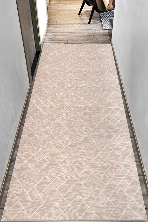 Yıkanabilir Kaymaz Taban Bej Salon Halısı Mutfak Halısı Yolluk - 6