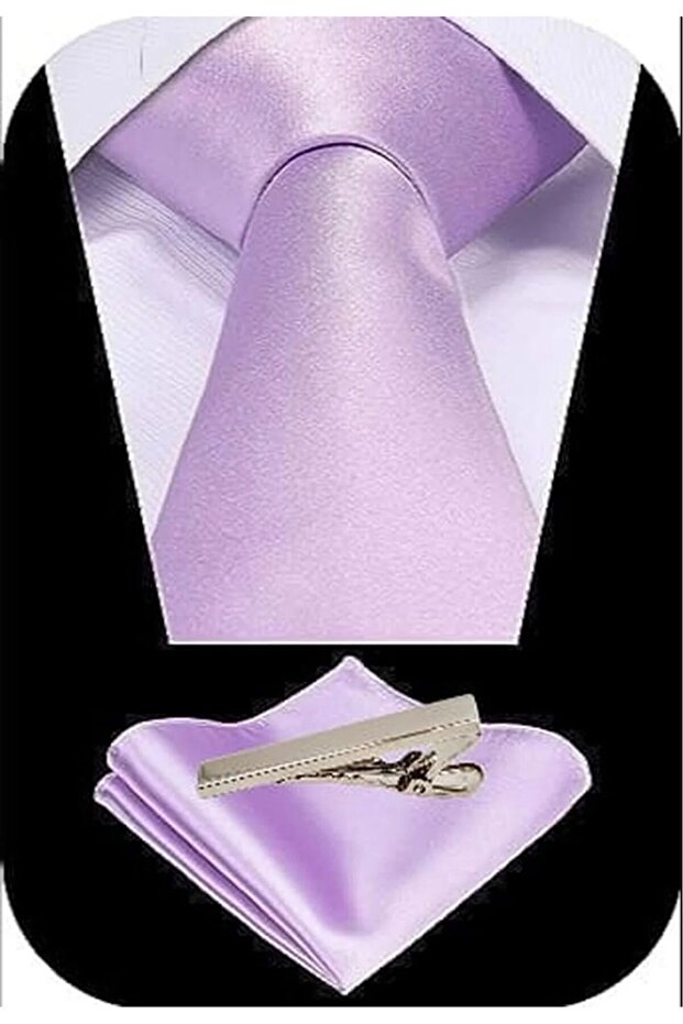 Men's Satin Tie Handkerchief And Silver Steel Tie Clip Set