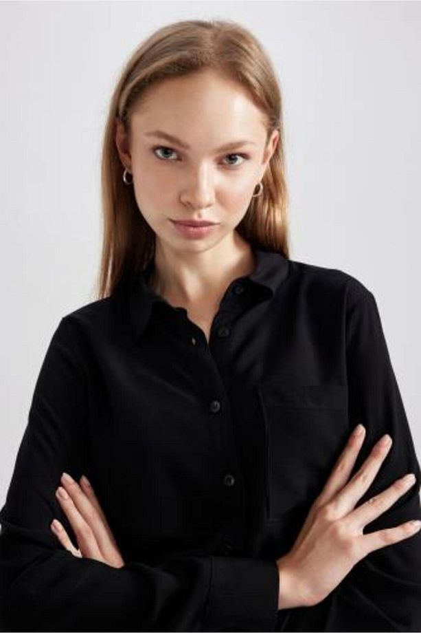Regular Fit Basic Düz Düğmeli Uzun Kollu Gömlek N2518az23au - 5