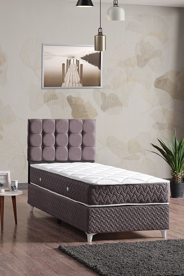 Bengü Tek Kişilik Baza Başlık Set Gri 90*190 - 4