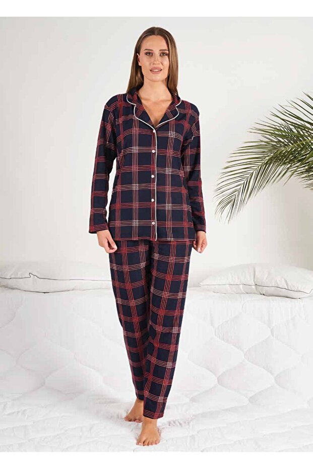 مجموعة بيجامة منقوشة بأزرار - 1