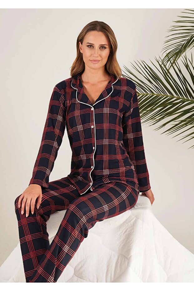 مجموعة بيجامة منقوشة بأزرار - 2