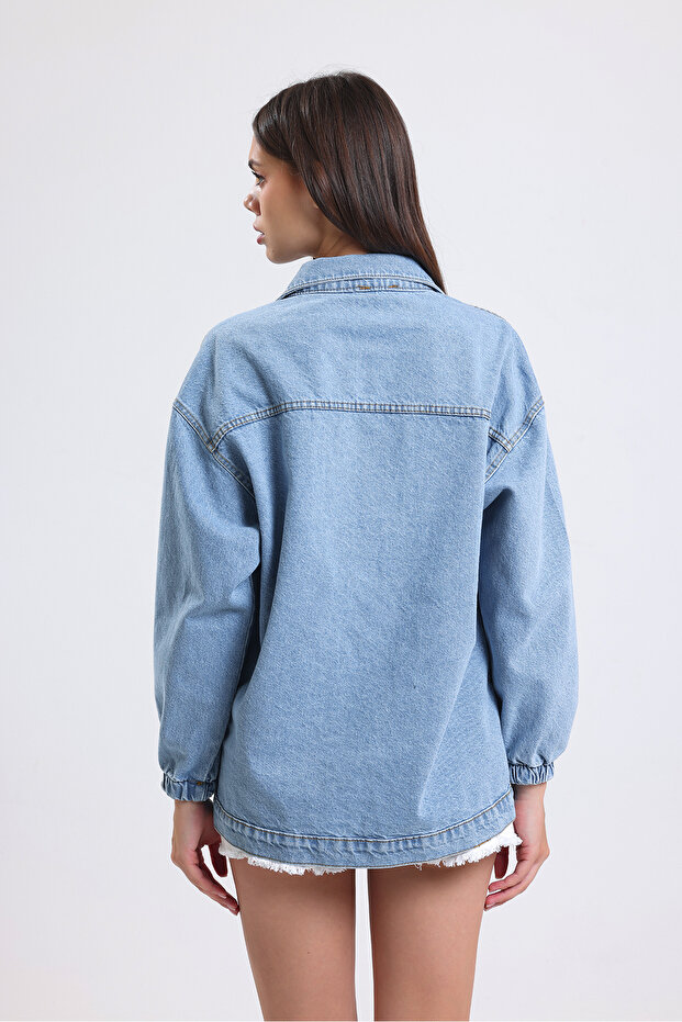 Kadın Mavi Kot Ceket - 5