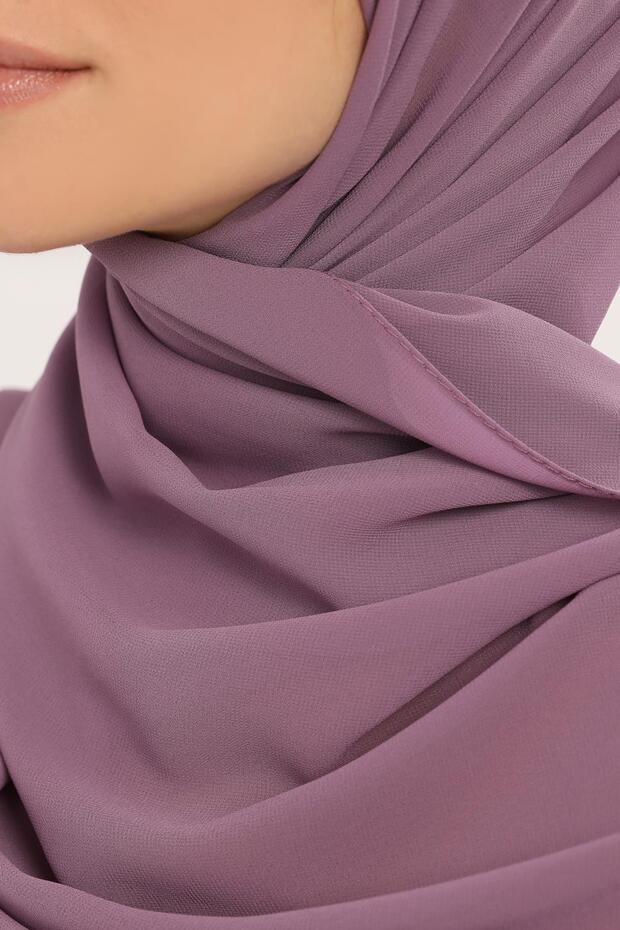 Hazır Pratik Lüks Geçmeli Lastikli Boneli Şifon Şal Açık Maron - 5