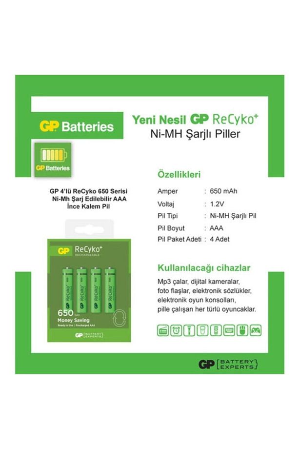Recyko 650 Aaa Ince Kalem Ni-mh Şarjlı Pil, 1.2 Volt, 4'lü Kart - 3