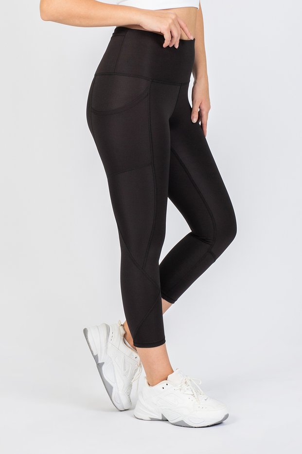Partly Women's Black Pocketed High Waist, Firming Yoga Tights 21"