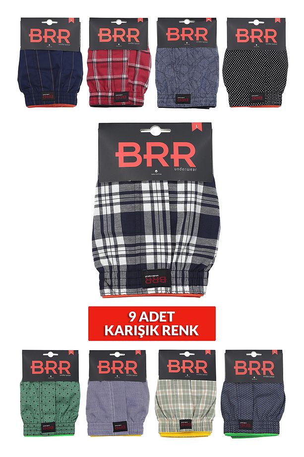 Karışık Renk Ve Desenli 9’lu Paket Pamuklu Poplin Boxer Şort - 4