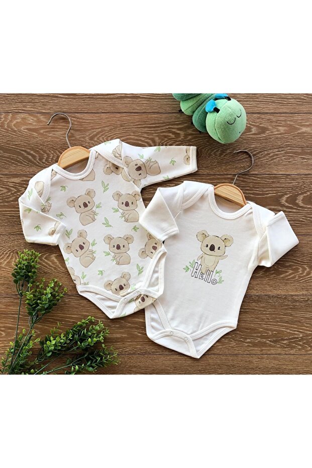 2-Piece Cotton Baby Long Sleeve Bodysuit Set Koala