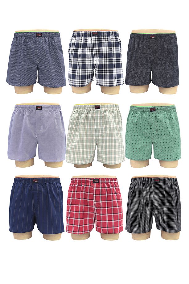 Karışık Renk Ve Desenli 9’lu Paket Pamuklu Poplin Boxer Şort - 6