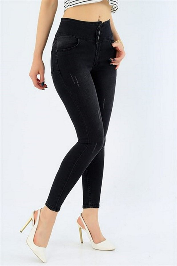 Women's Black High Waist Lycra Jean Trousers (Narrow Fit Length 92 CM)