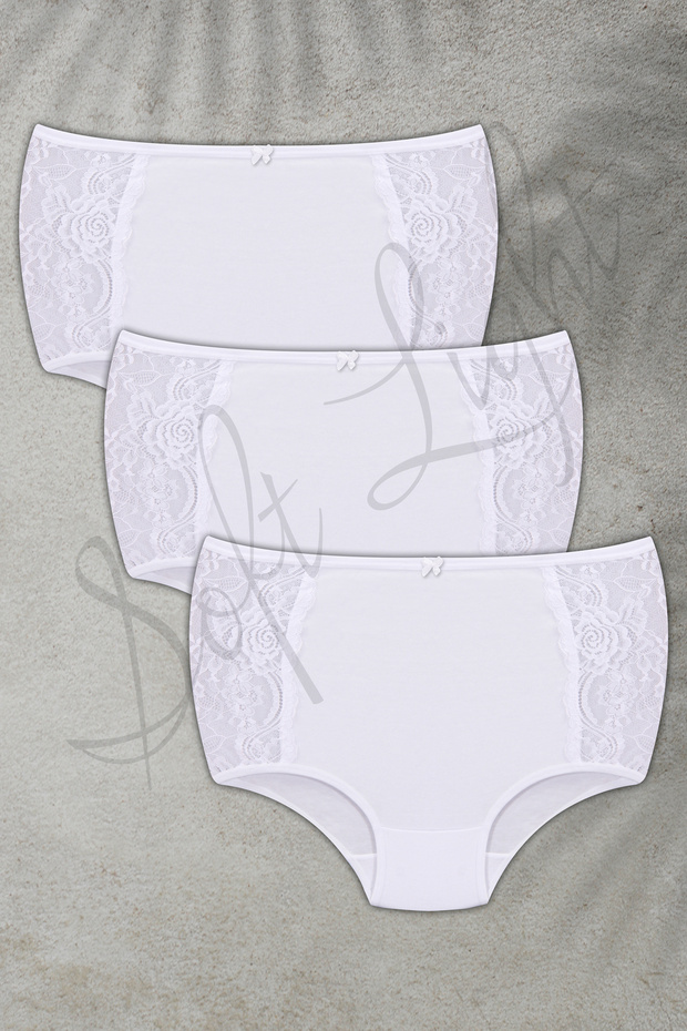Lace Gathering Women's Panties High Waist Cotton White Panties 3-Piece Panties