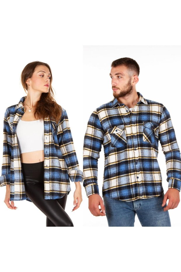 Slim Fit Blue Unisex Lumberjack Shirt