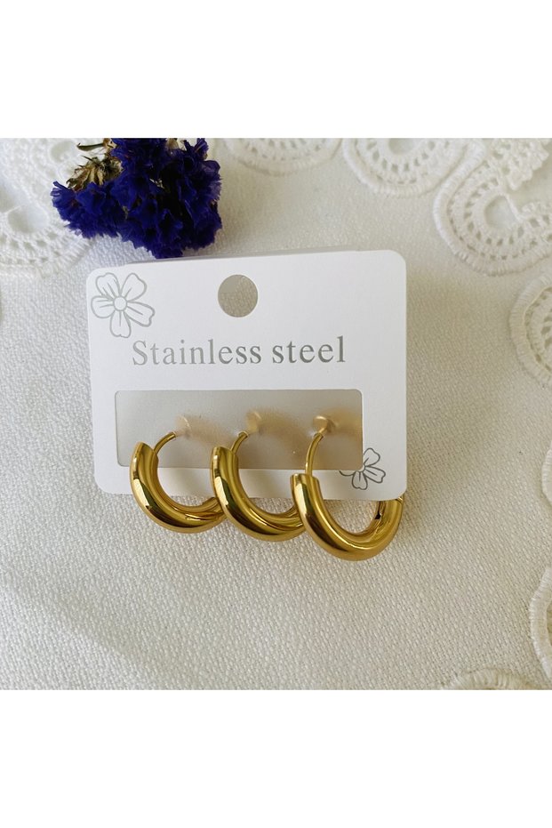 Steel Earrings Steel Thick Hoop Earrings Set of 3