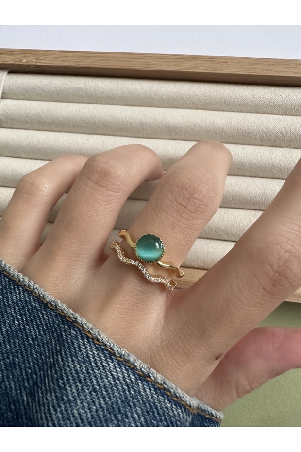 الحجر الأزرق الذهب صف مزدوج الدائري - 3