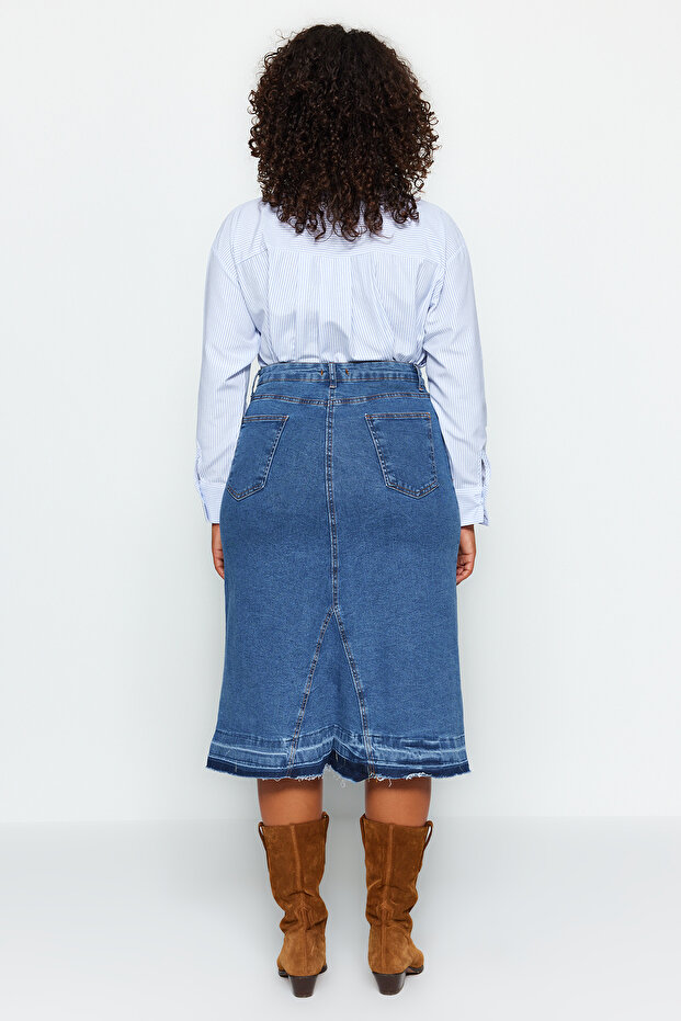 Mavi Renk Bloklu Denim Etek TBBAW24AZ00025 - 11