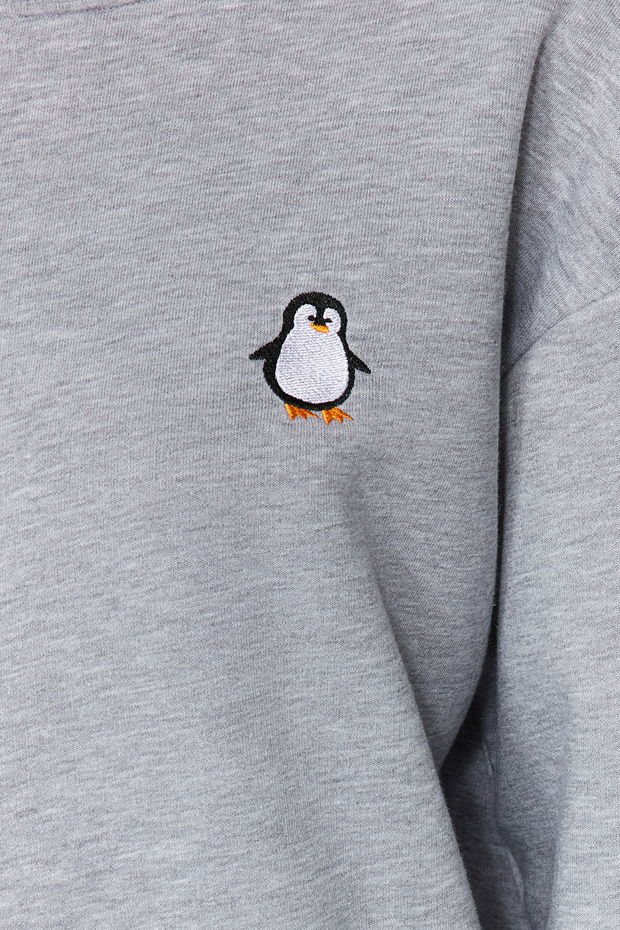 Gri Animal Nakışlı Regular/Normal Kalıp Kalın İçi Polarlı Örme Sweatshirt TWOAW24SW00196 - 5