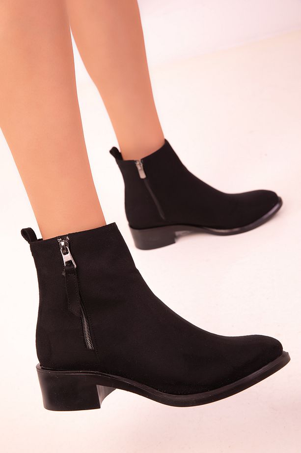 Siyah Süet Kadın Bot & Bootie 17474 - 5