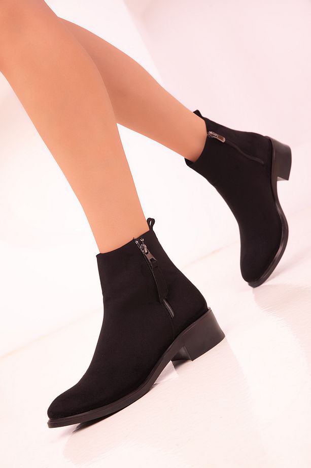 Siyah Süet Kadın Bot & Bootie 17474 - 4