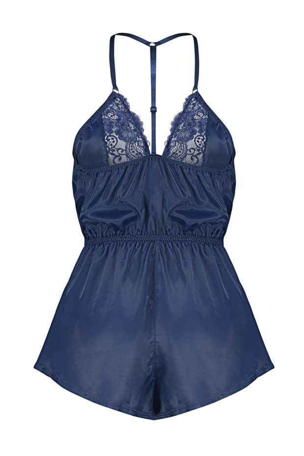 Lacivert Saten Dantelli İp Askılı Babydoll/Fantezi Gecelik THMAW24CY00000 - 9