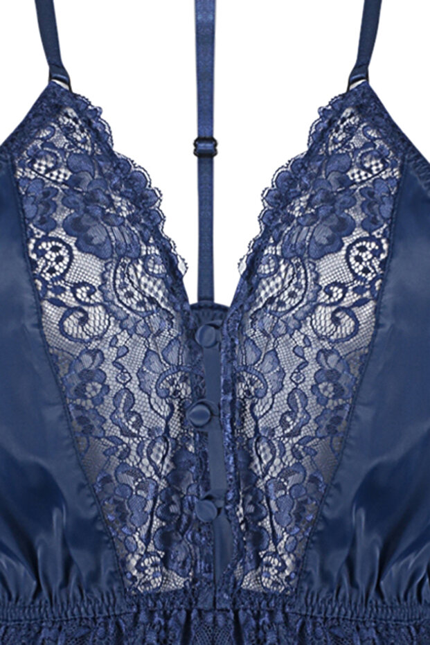Lacivert Saten Dantelli İp Askılı Babydoll/Fantezi Gecelik THMAW24CY00000 - 8