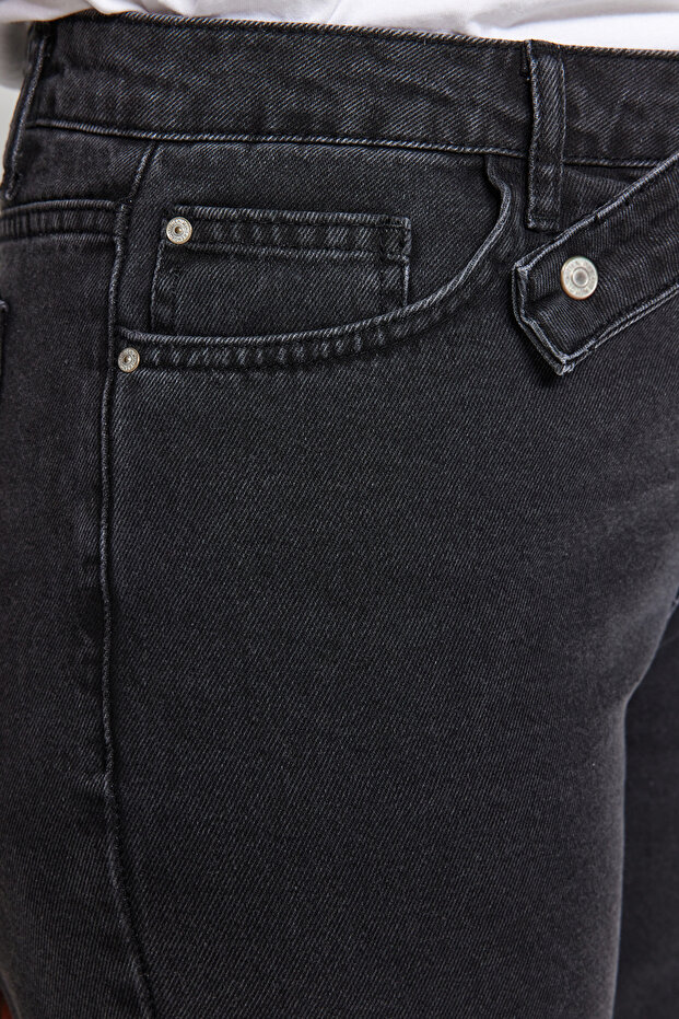 Antrasit Yüksek Bel Geniş Kesim Büyük Beden Jeans TBBAW24CJ00008 - 9