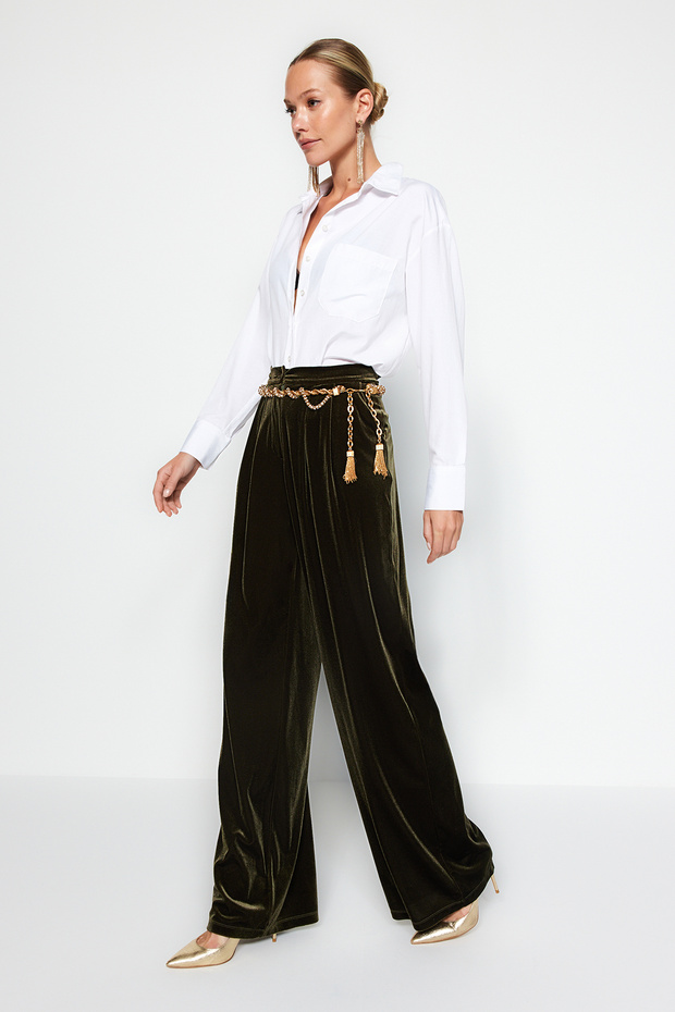 Limited Edition - Khaki Velvet Trousers Tpraw23Pl00017 - 4