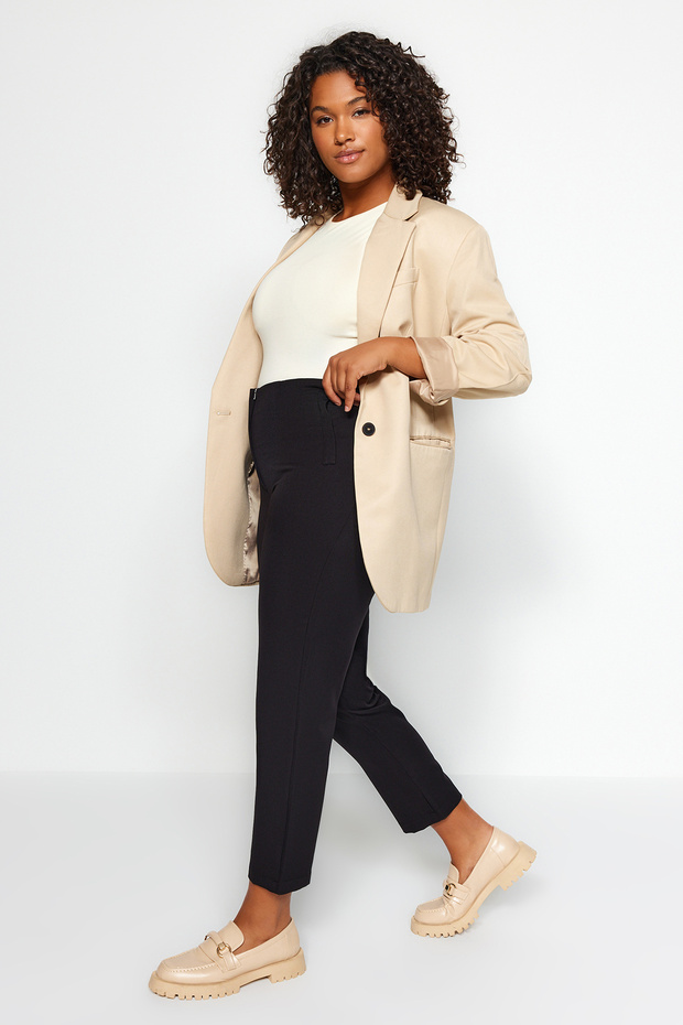 Černé kalhoty ze tkané tkaniny s vysokým pasem a špičkou na cigarety TBBAW23AR00015 - 2