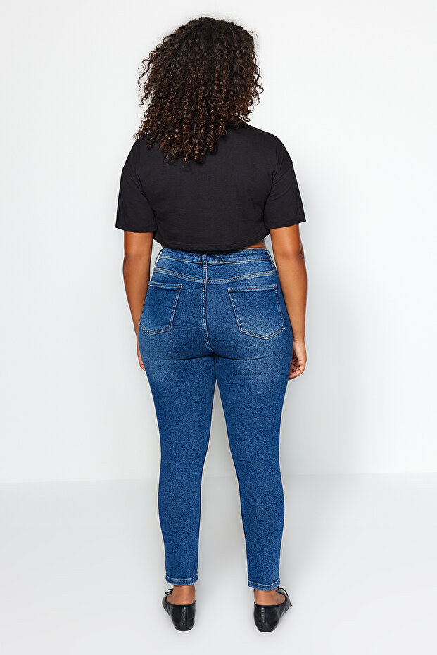 More Sustainable Lacivert Yüksek Bel Esnek Büyük Beden Skinny Jeans TBBAW24CJ00048 - 8