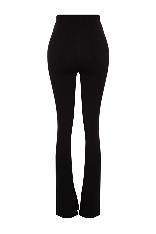 Siyah İçten Yırtmaçlı Yüksek Bel İnterlok Örme Tayt Pantolon TWOAW24PL00122 - 8