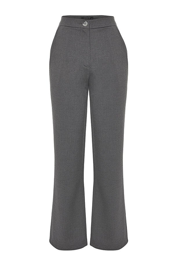 Antrasit Premium Kalite Wide Leg/Geniş Paça Dokuma Kumaş Pantolon TWOAW24PL00227 - 8