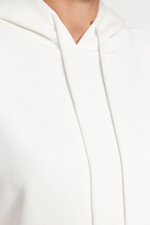 Ekru Kalın İçi Polarlı Oversize/Geniş Kalıp Kapüşonlu Basic Örme Sweatshirt TWOAW24SW00103 - 6