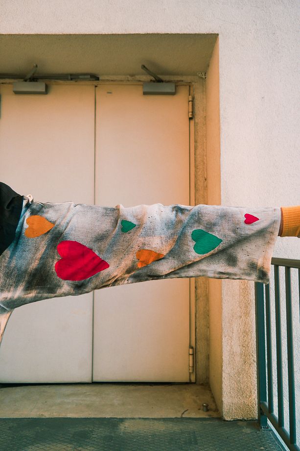Çiçek Kalp Ve Çok Sevgi Şile Bezi Handmade Boya Boho Pantolon - 7