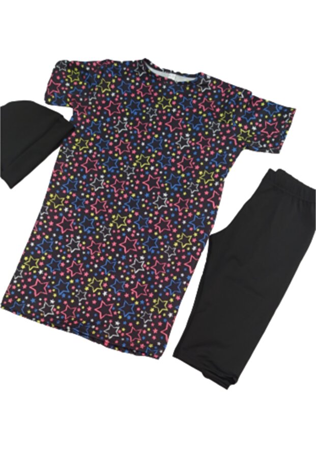 Star Model Digital Pattern Children's Half Sleeve Swimsuit Micro Water Repellent Quality Children's Swimsuit