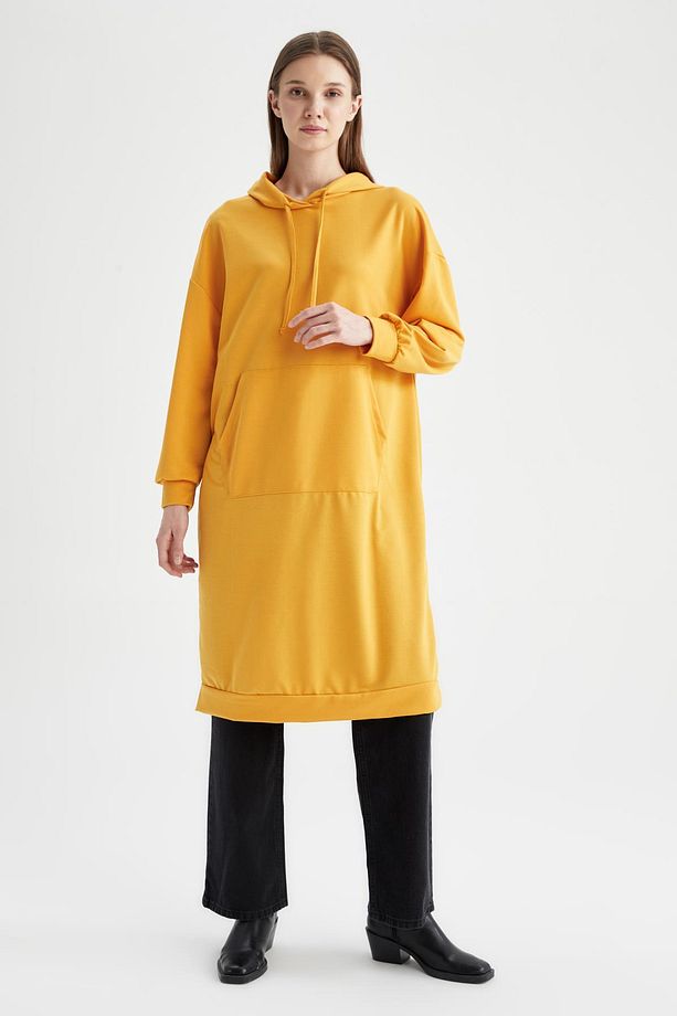 Oversize Fit Kapüşonlu Kanguru Cepli Sweatshirt Tunik - 5