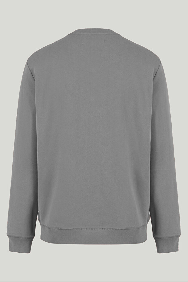 Gri Renk Basic Bisiklet Yaka Relaxed Regular Erkek Sweatshirt - 2