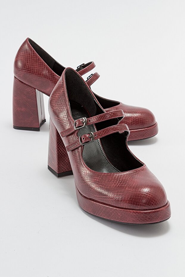 OREAS Burgundy Patterned Women's Heeled Shoes